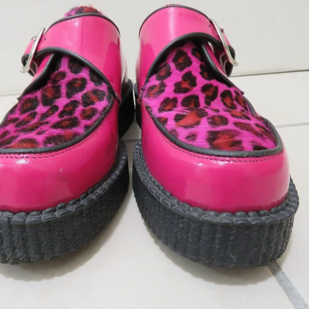 UNDERGROUND ENGLAND King Tut Pink Patent Leopard Print Pony Hair Creeper Shoes - Picture 5 of 16